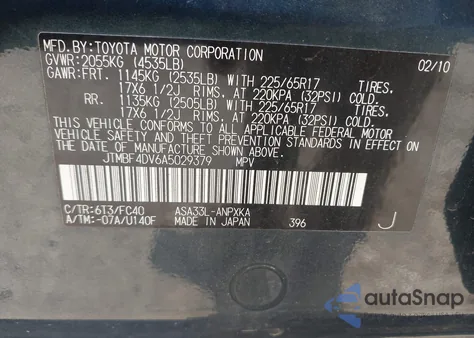 2010 Toyota Rav4 from USA, damaged, VIN JTMBF4DV6A5029379